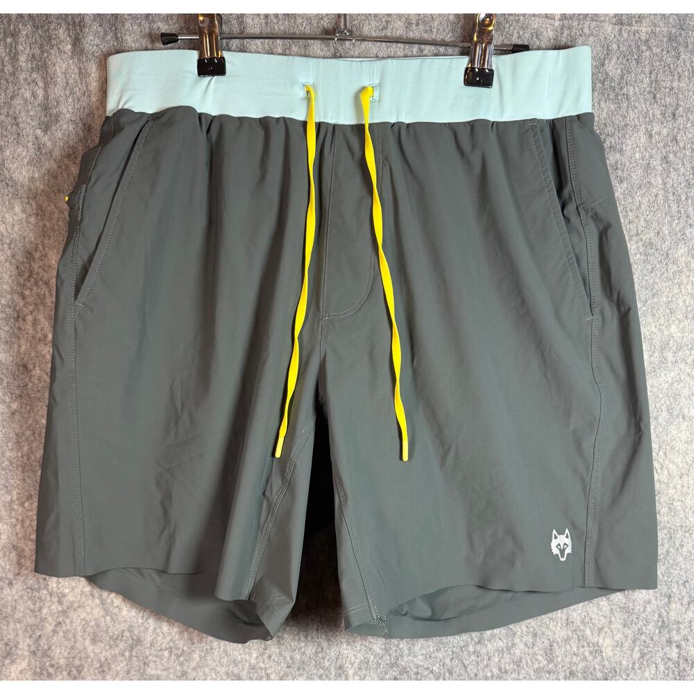 Greyson Mens Lined Athletic Shorts Gray Blue Large Stretch Workout Drawstring